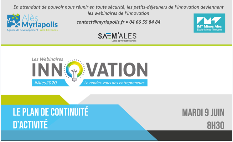 IncubMinesAles's tweet photo. 📅☕️ Comment organiser sa reprise d'activité une fois la crise terminée? Un outil stratégique de l'entreprise: le plan de continuité d'activité, présenté par @RISCRISES lors du webinaire mardi 9/06 @AlesMyriapolis @IncubMinesAles #ResOIP
Inscrivez-vous! 👉https://t.co/iXT80BEFry https://t.co/exndNGnn9g