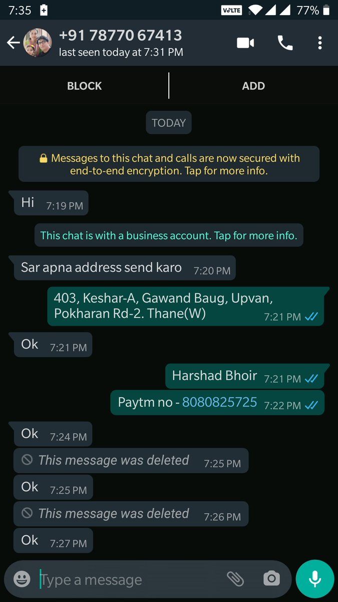 WhoHarshad's tweet photo. @Cybercellindia @CPMumbaiPolice
@MumbaiPolice @ThaneCityPolice
@PaytmCybercell @OLX_India 

Hi
we postd an ad on OLX 2 sell TV. Gt a cll frm 7877967413, his name Rahul Sharma
He offrd 2 pay via PayTM/Gpay,he sent me 2 QR codes Rs5 &amp; Rs9900 asked me 2 scan wch I didnt.

Pl help https://t.co/tkchL0WSQ7