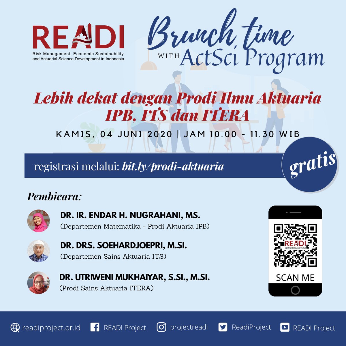 ReadiProject's tweet photo. Brunch Time with Act Sci Program "Lebih Dekat Dengan Prodi Ilmu Aktuaria IPB, ITS, &amp; ITERA. 
Terbuka untuk umum: pelajar, guru, mahasiswa, orang tua, dan semua aja yang tertarik.
Pendaftaran GRATIS melalui link:  https://t.co/yhfcRcGuhf https://t.co/uN2Tapuy2D