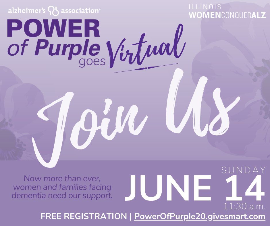 alzIllinois's tweet photo. Join us for our virtual Power of Purple to learn about Alzheimer's impact on women and the latest in the search for a cure. The event includes an inspirational program, research updates, and silent auction. Register for free online at https://t.co/tzoQLHdLEv https://t.co/aLOy9RE3dR