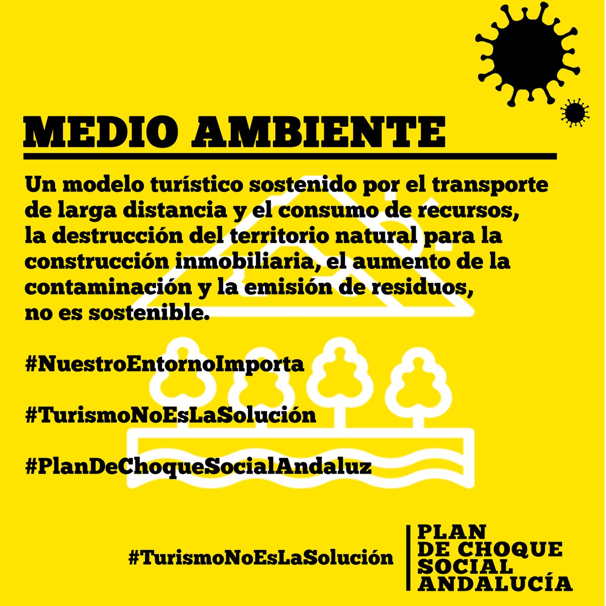 Un modelo turístico sostenido por el transporte de larga distancia y el consumo de recursos, el aumento de la contaminación y la emisión de residuos, no es sostenible. #NuestroEntornoImporta #TurismoNoEsLaSolución #PlanDeChoqueSocialAndaluz