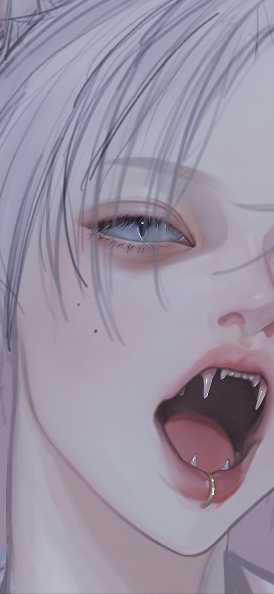 solo 1girl open mouth fangs mole tongue blue eyes  illustration images