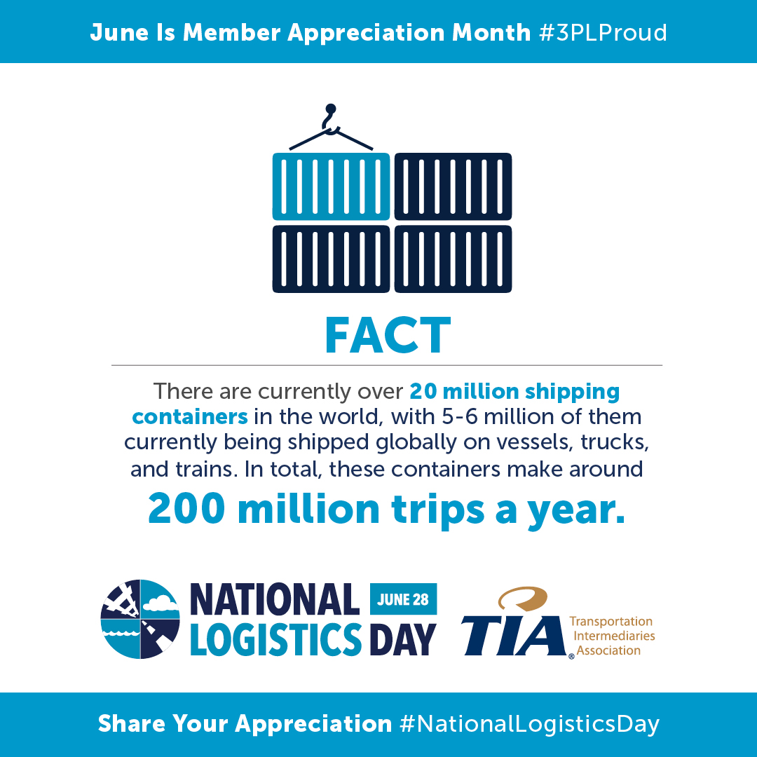 tianetdotorg's tweet photo. June Is TIA Member Appreciation Month & Culminates in the 2nd Annual #NationalLogisticsDay on June 28. Join @3PLAssociation in Celebrating the Men & Women of #Logistics All Month Long: https://t.co/qJnj3nSDzs #3PLProud https://t.co/3eGxPMeDKN