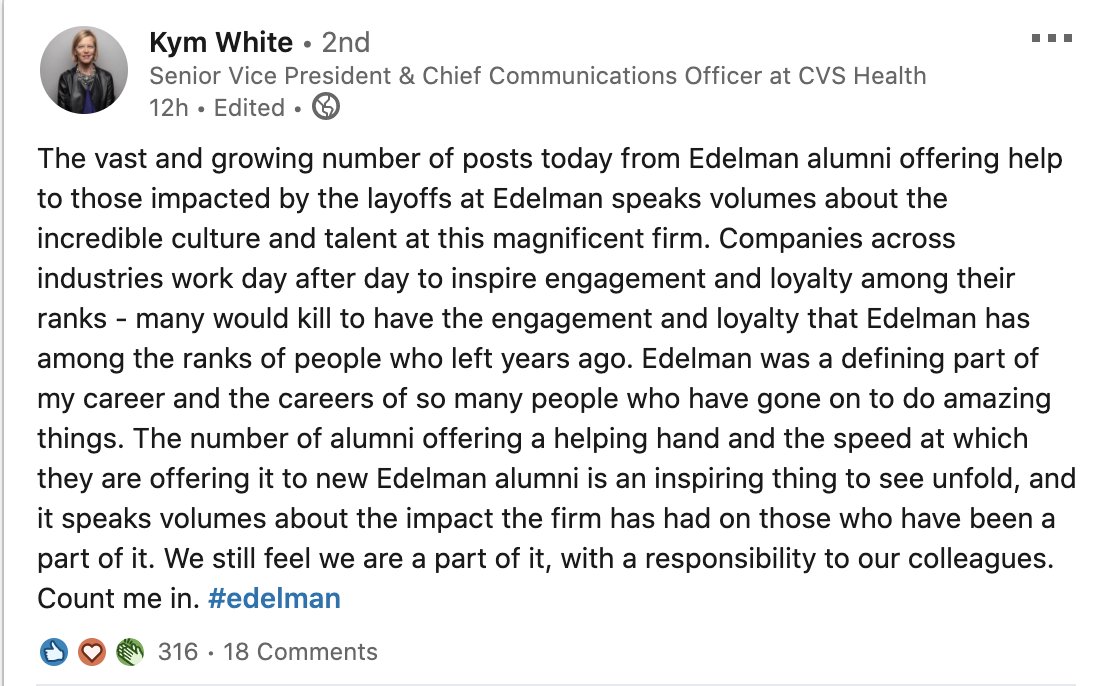 Sean Czarnecki on Twitter "Following layoffs at Edelman, which