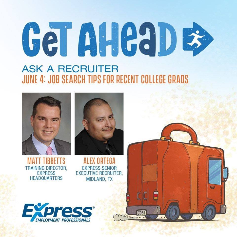 ExpressPros_TX's tweet image. Recent college graduates have worked hard for their degrees, but now is the time to start the job hunt. Our experts will be chatting live on LinkedIn at 1 p.m. CDT to answer their questions about the search.

Learn more at ExpressPros.com/GetAhead.