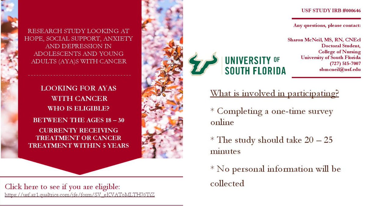 TeenCancerUSA's tweet photo. Are you a young adult between the ages of 18 and 30? If you have either received or currently being treated for cancer and would like to participate in a one-time survey, please click the link below!
https://t.co/wbZXKmsw8d
..
#USF #AYAcancer #cancersurvey #aya #cancertreatment https://t.co/2UfAANtmCZ
