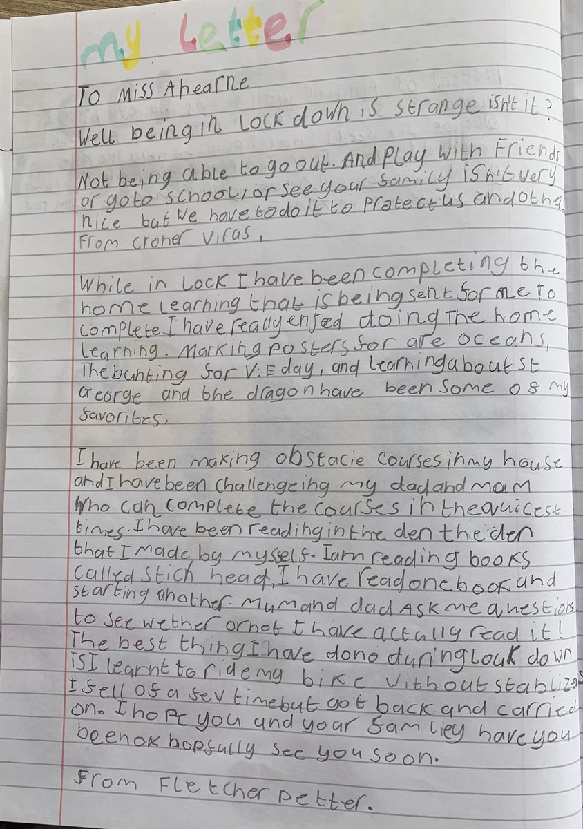 StevePetter's tweet photo. @MissAherne_RSW as promised a letter from Fletcher who is missing school so much https://t.co/Nio443D2Y2