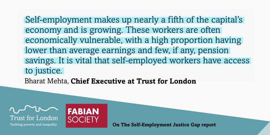 trustforlondon's tweet image. 18.5% of workers in #London are self-employed yet they face a ‘#JusticeGap’ in securing their legal rights, according to a new report from @thefabians &amp;amp; funded by us

The report suggests introducing an online system for resolving disputes. Read more here: bit.ly/2MsI0gh