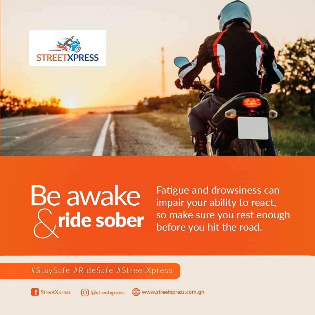 StreetXpress's tweet photo. Don't drink and ride. You could cause harm to yourself and other road users. 
Fatigue and drowsiness can impair your ability to react, so make sure you rest enough before you hit the road.

#RideSafe #staysafe #streetxpress #wecareforyou #WelfareWednesday https://t.co/xArM3LHLjc