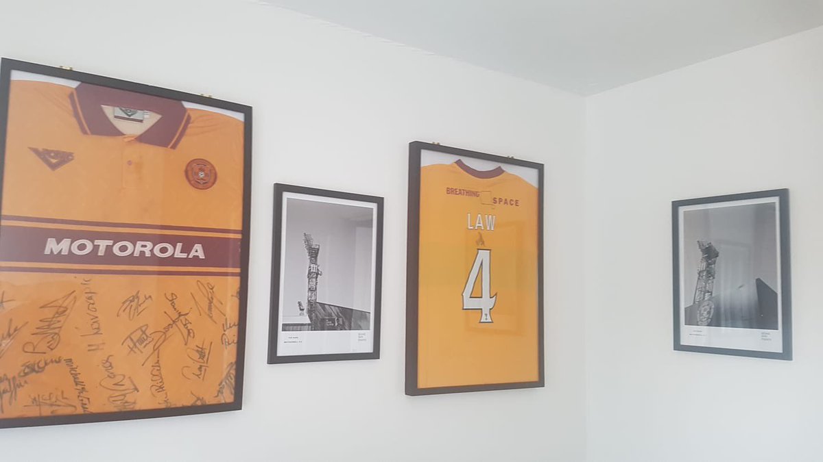 HomeEndPrints's tweet photo. A buyer sent me this photo of his office yesterday - the Fir Park prints looking the business alongside his collection of framed shirts ππ§‘#MotherwellFC #Motherwell #SIYW #COYW https://t.co/ak20EV9y4O