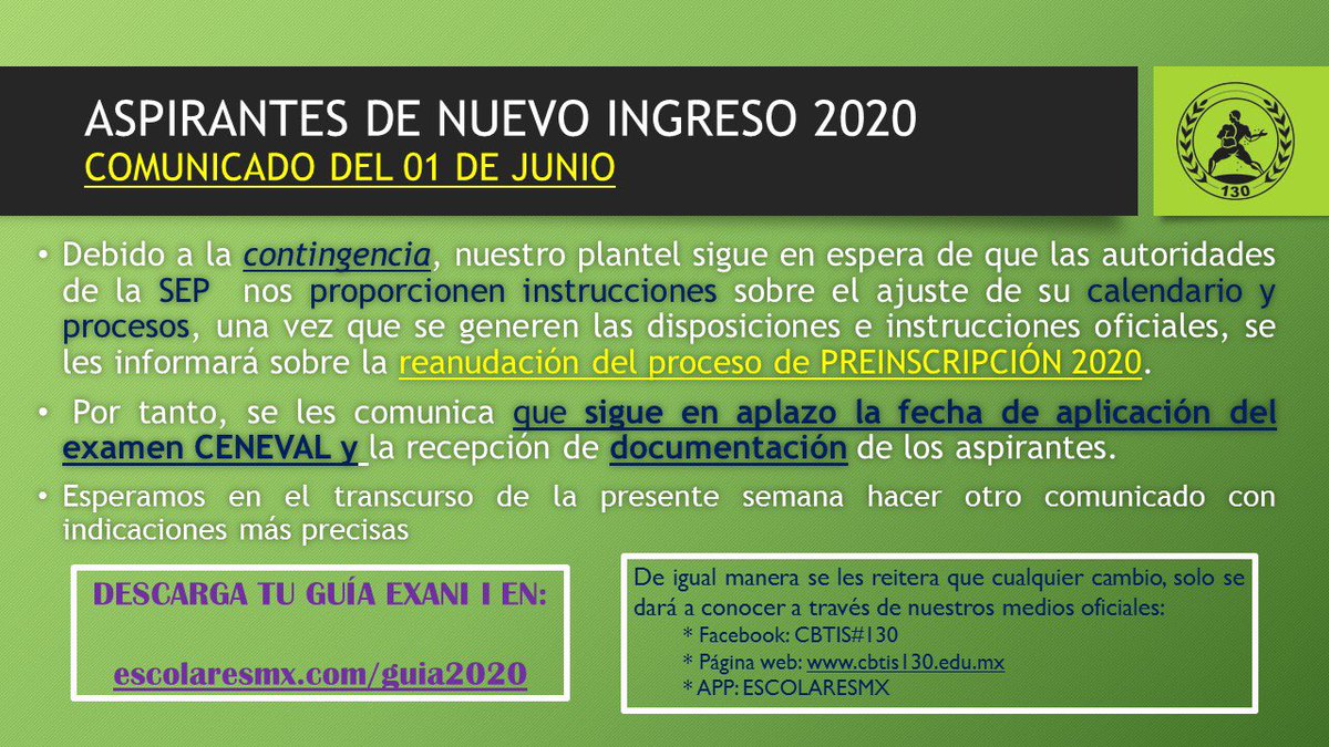 Aspirantes nuevo ingreso 2020 @cbtis130