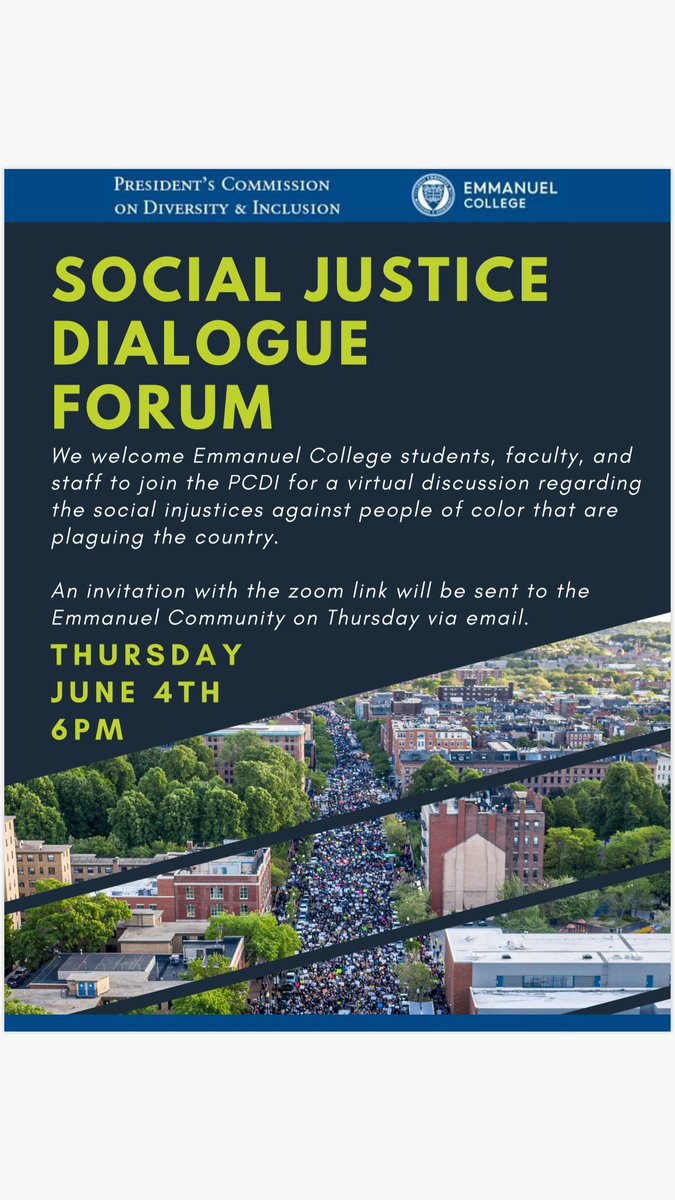 Join us Thursday, June 4, at 6:00 PM for EC Social Justice Dialogue Forum. You will receive the meeting information via email.