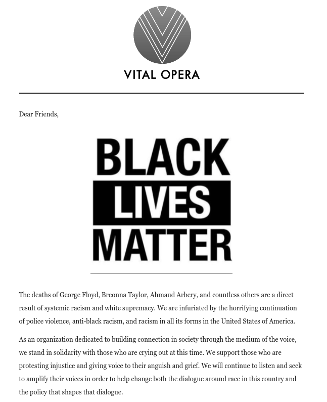 VitalOpera's tweet photo. Black lives matter. A message to our community. https://t.co/AD66rgesAN