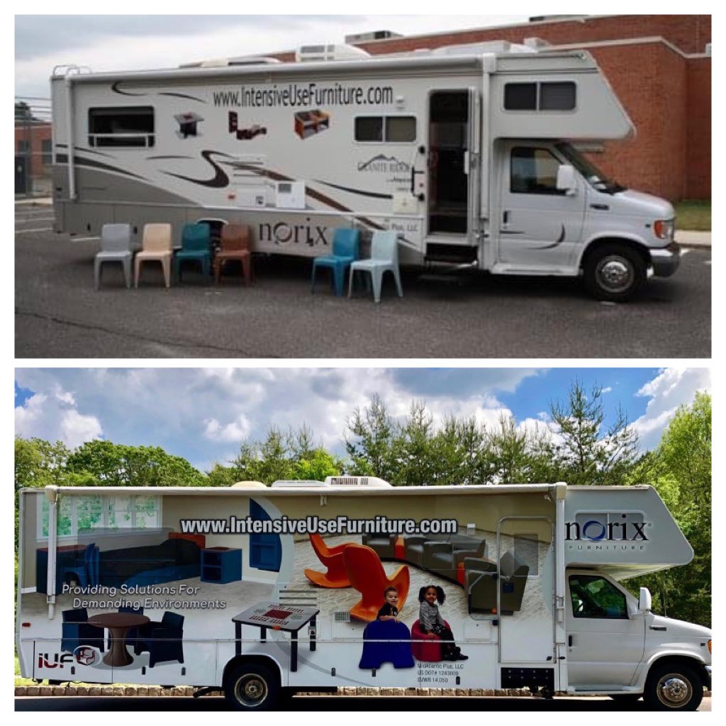 IUFInc's tweet photo. The Intensive Use Furniture Mobile Showroom has had a “Glow Up” in these last 10 years! #intensiveusefurniture #waybackwednesday #ontheroad #mobileshowroom #wecometoyou #glowup #cantwaittoseeyou @norixfurniture https://t.co/zgPBs90EQ7