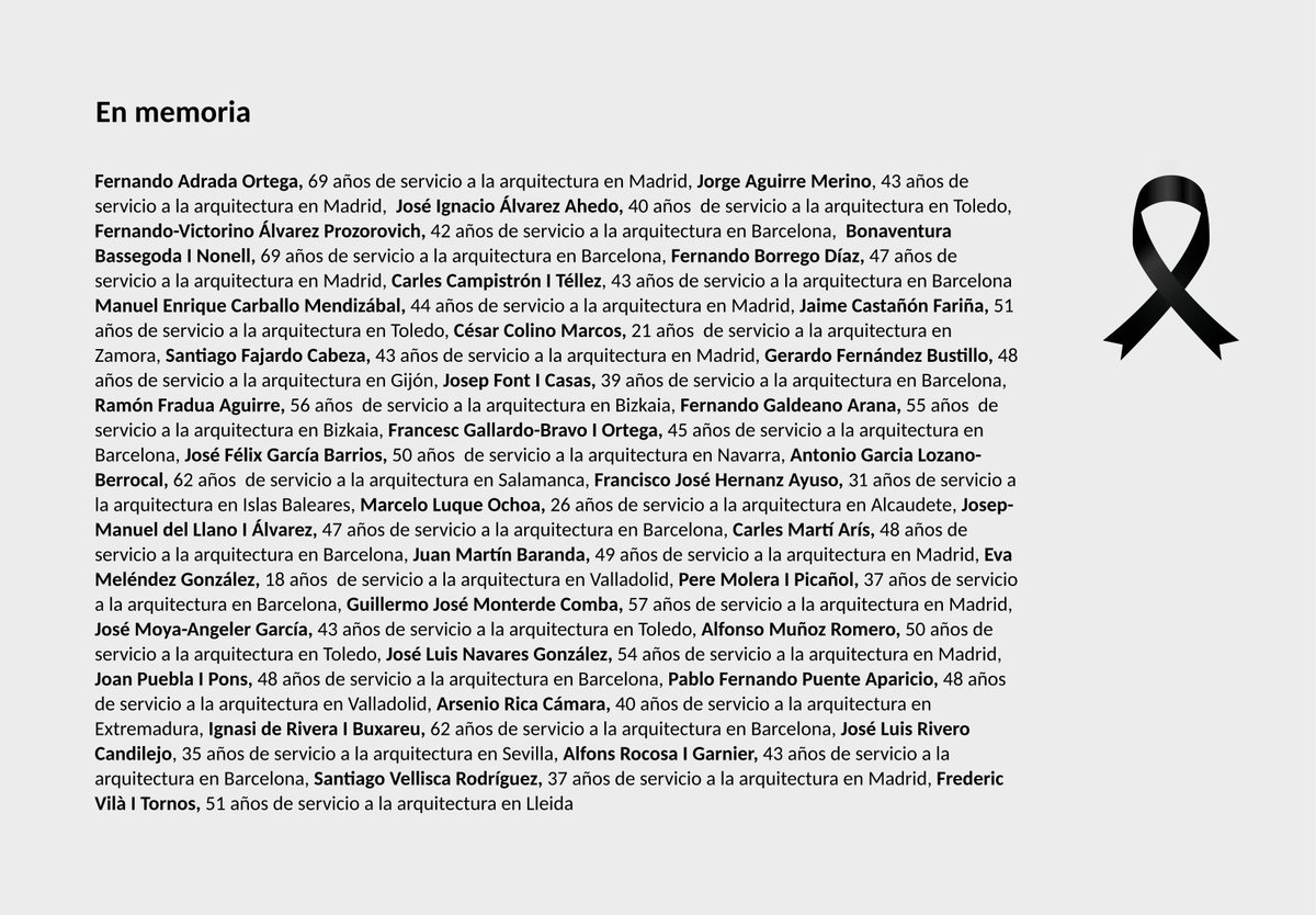 Desde el CSCAE, nos sumamos al luto oficial declarado por las miles de personas que han sido víctimas del COVID-19 y, en especial, recordamos la memoria de los arquitectos y arquitectas fallecidos durante el estado de alarma.

Descansen en paz.

cscae.com/index.php/cono…