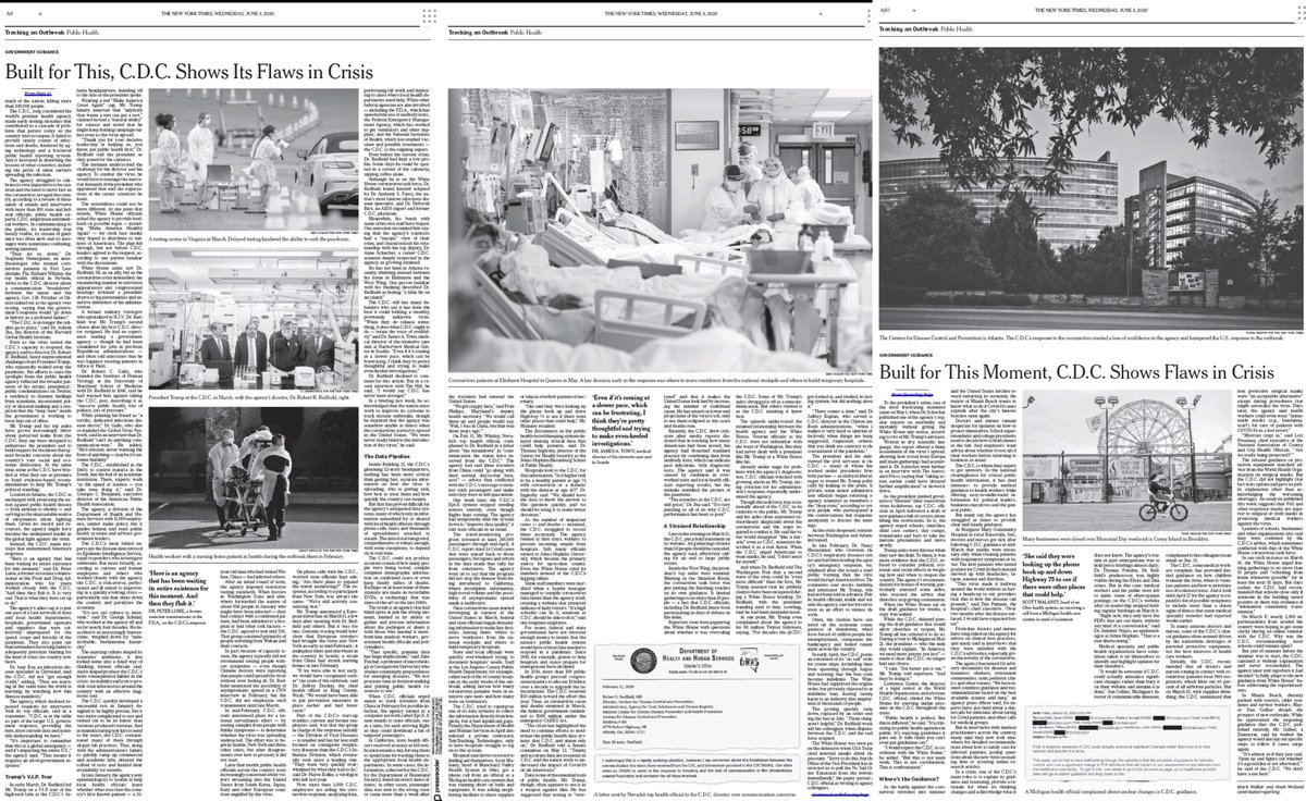 EricTopol's tweet photo. The opus on @CDCgov's abject failure is harrowing to read.
It can be linked to tens of thousands of American lives lost that were preventable.
In it, there's a recent quote from @CDCDirector:  
"I would say CDC has never been stronger.” 😲
https://t.co/OoFA0wtIg6
@EricLiptonNYT https://t.co/KHUNHySW43