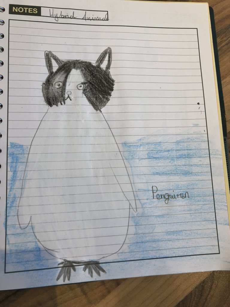thubelina's tweet photo. @EastfieldPS #eastfieldbettertogether A hybrid penguin-kitten!!!! Marianthi laughed a lot while drawing it! A Penguitten! We googled it though but Marianthi sketched it! 💙 https://t.co/rO8ZKIhGFA