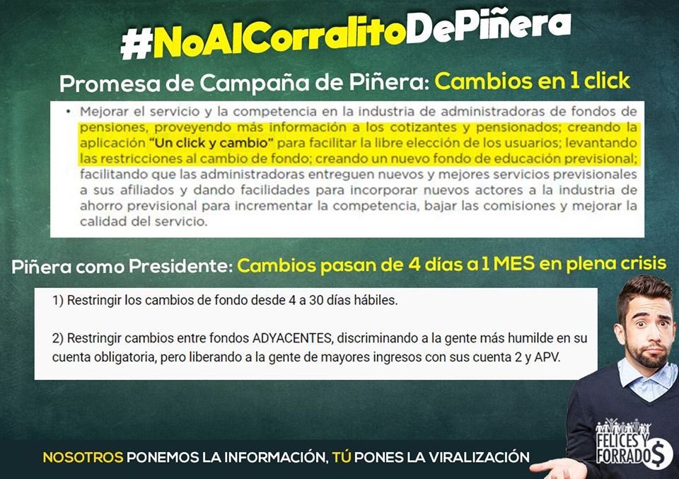 FyFLive_CL's tweet photo. ¡Realmente escandaloso! Promesa de campaña de @sebastianpinera incumplida.

Twittea en todos lados con fuerza #NoAlCorralitoDePiñera

Son nuestros ahorros, es nuestro esfuerzo. https://t.co/q5gA5r16wB