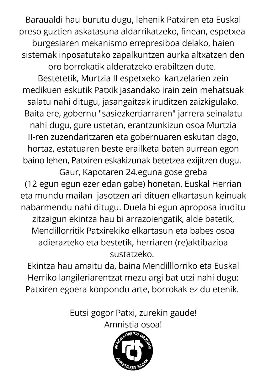 MBidean's tweet photo. Gazteak jada atera dira!!
Behean, ateratzerakoan irakurritako komunikatua👇👇 https://t.co/RPhLbXoKI8