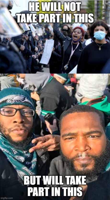 MakeAChange4534's tweet photo. Umar Johnson said he does not take part in integrated marches, but took part in the Philadelphia Eagles Super Bowl parade. https://t.co/PX9Jmcqceq