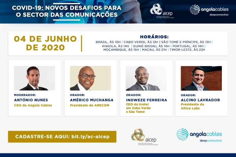 Samyalexandre's tweet photo. COVID-19: Novos Desafios para o Sector das Comunicações @angola_cables @altice_labs @UnitelCV 
Junte-se a nós no dia 04.06.2020:
https://t.co/nptoOhBE5r https://t.co/XooNKZMvh6