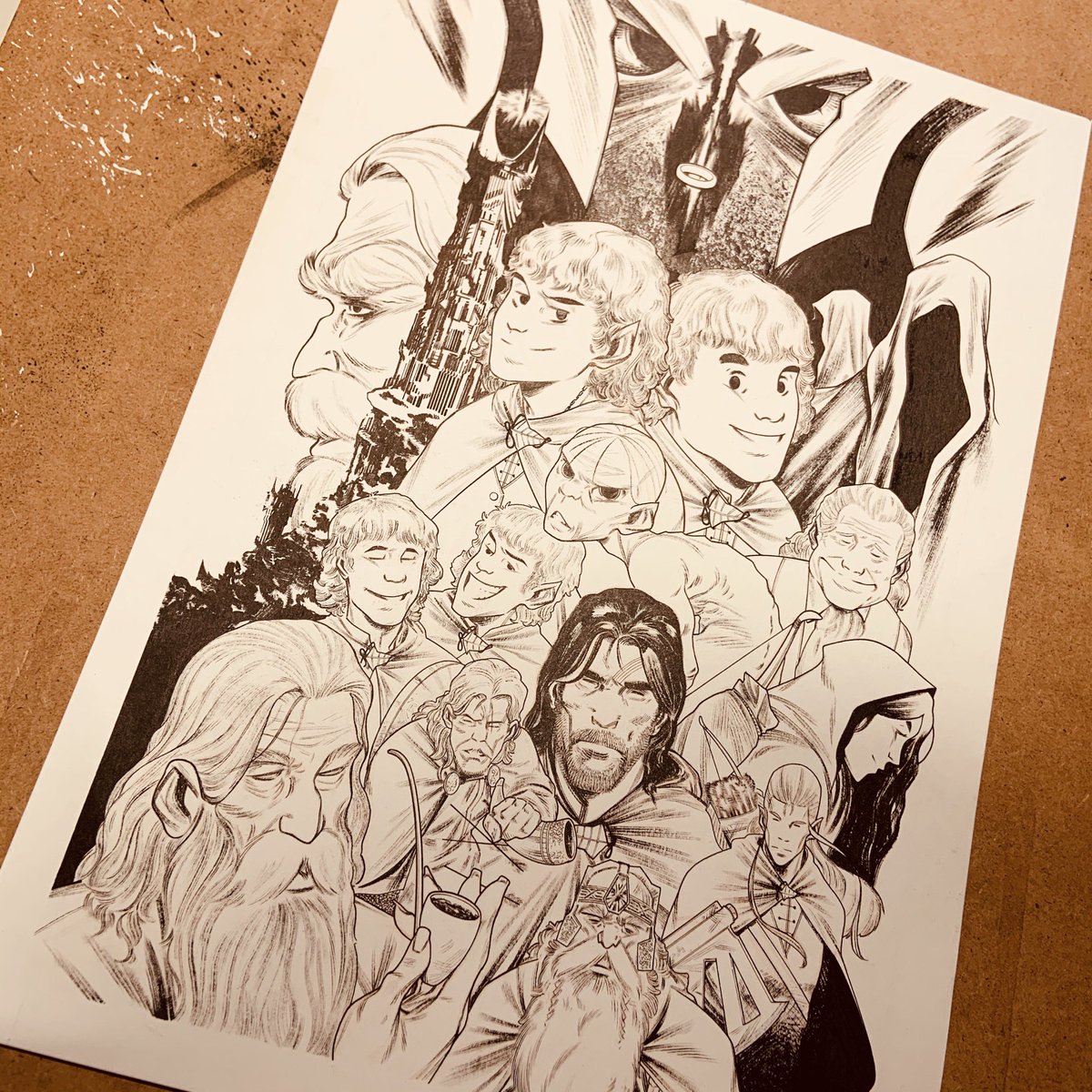 #art #amazing #pic #picoftheday #winsorandnewton #traditional #paneloftheday #ink #drawing #mix #michelepasta #photography #brush #tribute #lordoftherings #gimli #legolas #aragorn #gandalf #hobbit #elf #dwarf #magician #ring #illustration #sauron #black #blackandwhite #inking