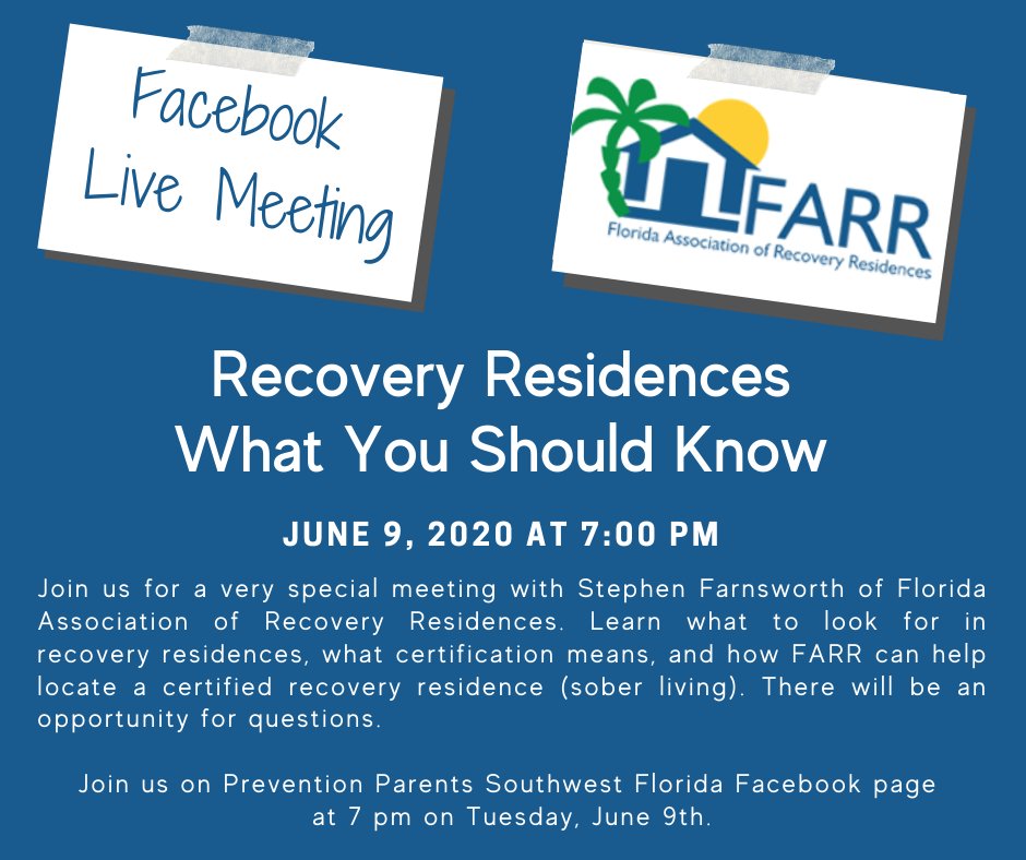 Mark your calendars for a training on #recoveryresidences on June 9th 7pm free and live on Facebook. Get everything you need to know by @FARROnline