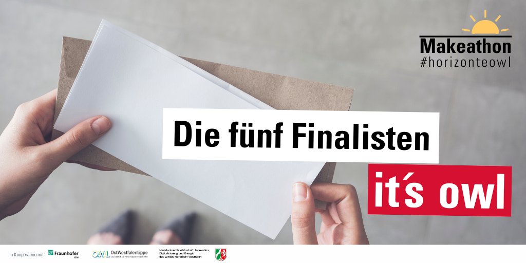 ✉️ Wir haben Post für euch! Die fünf Finalisten unseres Makeathons #horizonteOWL stehen fest.

Wer am Freitag gegeneinander antritt, erfahrt ihr hier: its-owl.de/horizonteowl