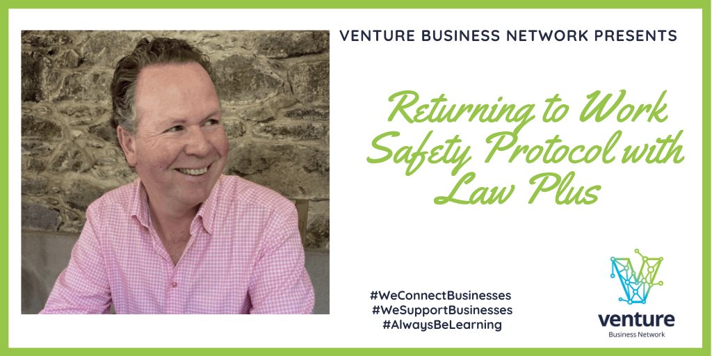 VentureNetwork's tweet photo. We are delighted to welcome our Bray Group #Venturian Karl Hutchinson (The Virtual Lawyer) from LawPlus Solicitors who will talk to our #VentureNetwork members about 'Returning to Work Safety Protocol'. 
#OnlineNetworking
#BusinessOwners
#SMEs
#Legal
#Covid19 
#returntotheoffice https://t.co/vjdzCokP4r
