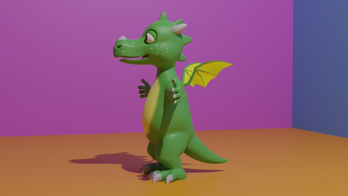 Hallo Welt. Hier der Drache Akito (=Japanisch: Kleiner Teufel). Erster 3D Entwurf für Animationsfilme und Computer / Handy und Tablet-Spiele. Weitere Charaktere folgen die Tage. Dieser Drache lernt gerade laufen und sprechen.