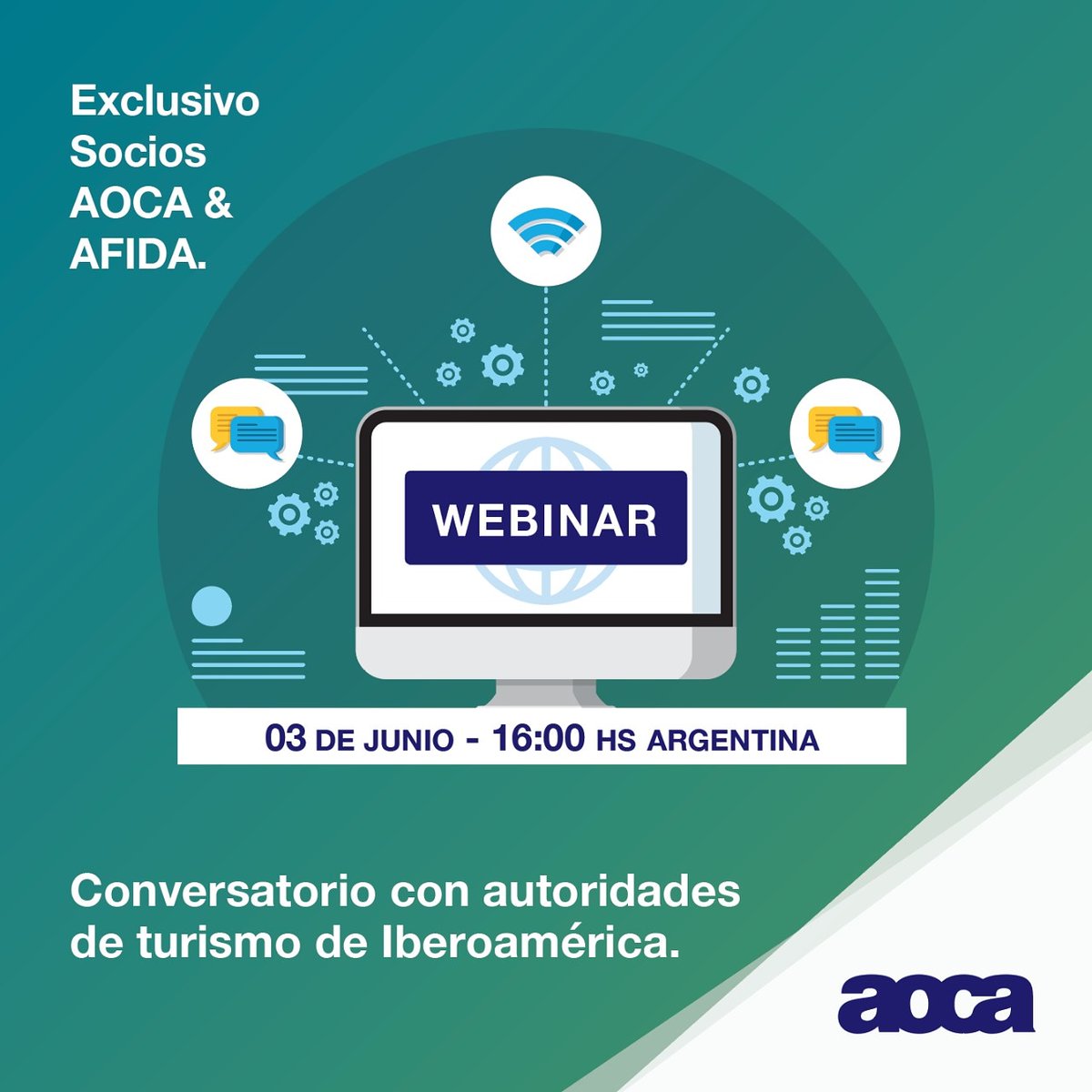 Charla con autoridades de turismo en​ ​Iberoamérica 👉El Ministro de Turismo y Deportes de Argentina , <a href="/MatiasLammens/">Matías Lammens</a>, será parte de este panel como orador junto a ministros de Colombia; España y Chile.
🗓️ 3 de junio 16 hs. Exclusivo Socios AOCA. Solicitar acceso rrii@aoca.org.ar
