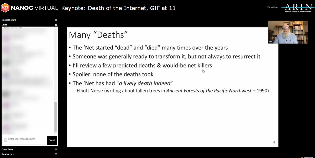 stevedrz's tweet photo. Today's fun at #nanog79: The Internet is Dead, Long live the Internet! 😀 @nanog keep this virtual forever! https://t.co/Fe81QcVRV1