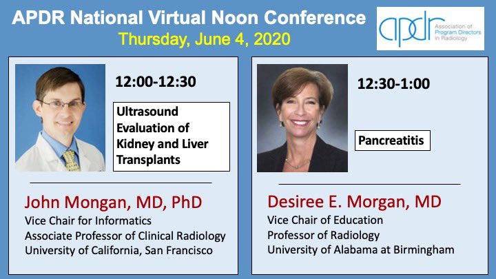 theAPDR's tweet photo. Abdominal Imaging is in focus at tomorrow’s APDR National Virtual Noon Conference. Join us Thursday June 4th at 12:00-1:00pm Eastern for two outstanding talks by imaging experts!
Register at: https://t.co/bPQyS4XwBA
#NVNC @desireembham @UCSFimaging @UABRadiology @HarpBedi https://t.co/kYC1QeYp4v