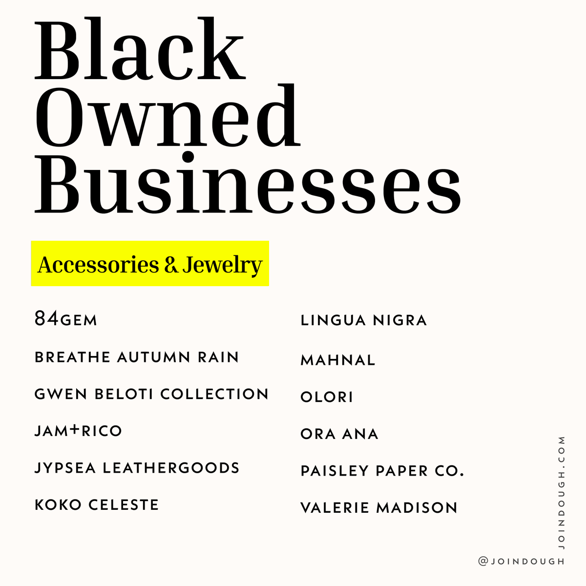 joindough's tweet photo. Shop, share, follow ✊🏿✊🏾✊🏽 Accessory &amp; Jewelry brands founded by black women #blackgirlmagic #blackowned #supportblackowned #blm #blacklivesmatter https://t.co/EEtiN1OY04