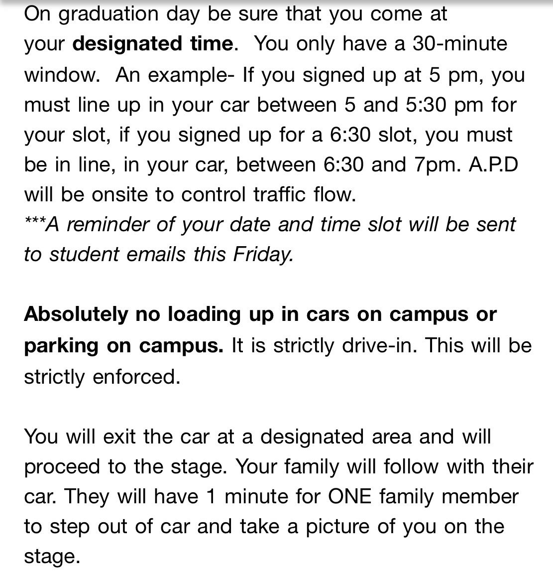 Some reminders about today and tomorrow’s graduation ceremony. Congratulations to the Class of 2020 #FalconStrong