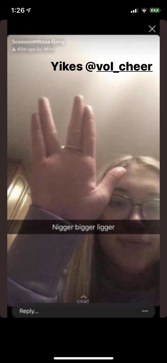 ilomilojay's tweet photo. hi twitter idk if this will do anything but... this girl is going to MY COLLEGE to cheer but literally is racist and uses the n word HARD R on her private story. the school hasn’t said anything &amp; i don’t want her on campus so.. https://t.co/T3w2R7f6l5