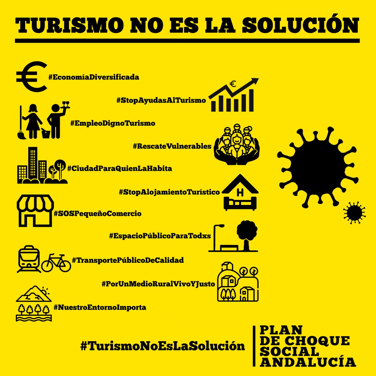 El turismo sólo enriquece a unos pocos, precariza a todas y vende nuestro territorio. El turismo empobrece y explota. #TurismoNoAMiCosta #TurismoNoEsLaSolución #PlanDeChoqueSocialAndaluz