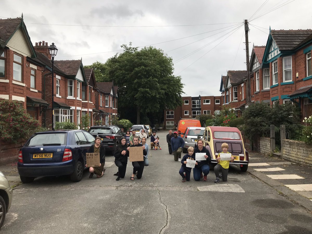 pathway_arts's tweet photo. #BlackLivesMatter our street in Manchester UK stand in solidarity with the protests in the US. End State violence #GeorgeFloyd https://t.co/RJ28LMIYas