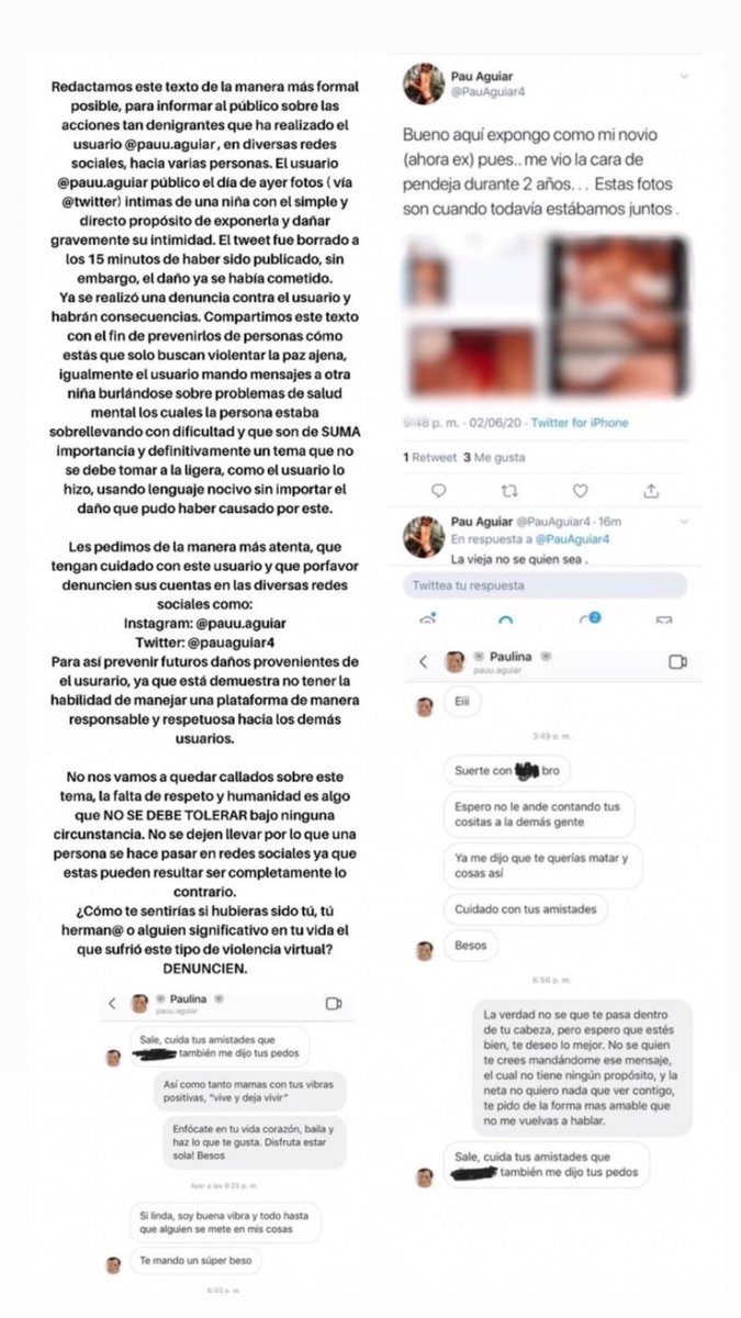 Hola, por favor ayuden a compartir. No es posible que tenga el descaro de subir stories en insta de BLM, racismo y que apoya al feminismo y que se atreve a subir fotos de mi amiga desnuda, fuera o no mi amiga, no tenia el consentimiento de subir eso. Lean pls, btw me bloqueó.