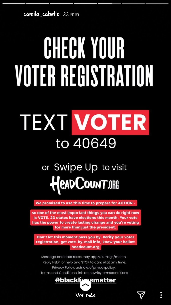 To start the change you have to start with the vote, Camila via Instagram encouraged people to register and to vote, take the right decision and generate change.