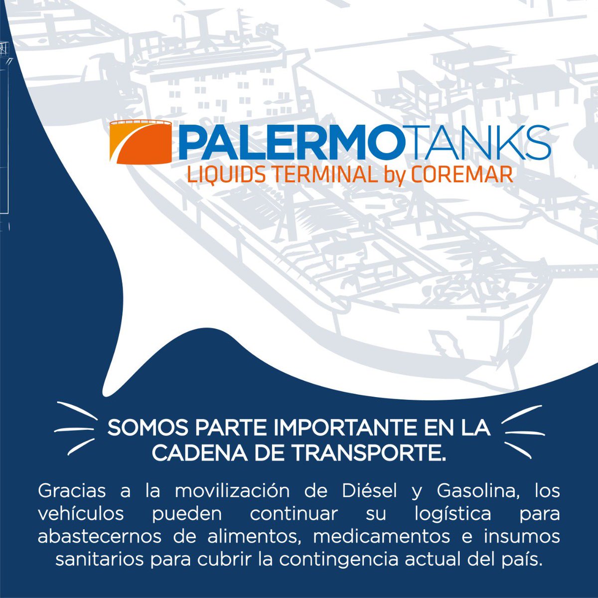 Coremarcsp's tweet image. ¡Somos parte importante en la cadena de transporte!. Gracias a la movilización de Diésel y Gasolina, los vehículos pueden continuar su logística para abastecernos de alimentos e insumos sanitarios durante la contingencia actual del país. #palermotanks #coremar