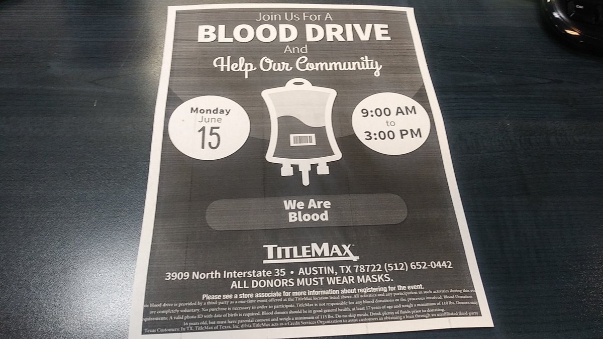 clem72's tweet image. A4 Hosting blood drive on June 15th 2020
#TMXCARES #TITLEMAX