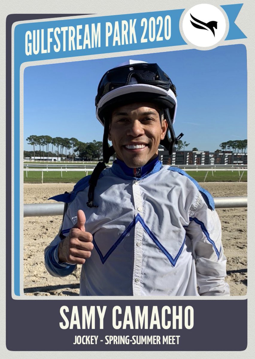 GulfstreamFanGQ's tweet photo. Samy Camacho - Gulfstream Park 2020 Spring-Summer Meet Virtual Jockey Trading Card (front & back). @SamyCamacho1 #SamyCamacho #GulfstreamPark #2020SpringSummerMeet #HorseRacing #Jockeys #VirtualTradingCards https://t.co/HpbmStpfnU