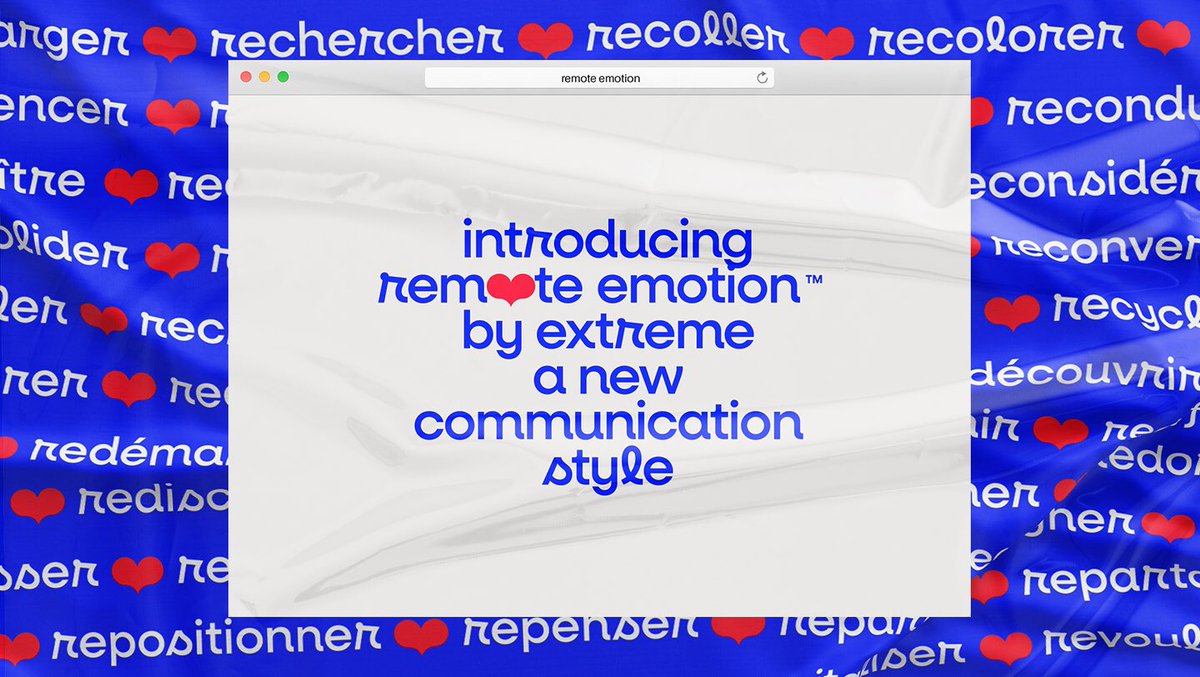extremegroup_'s tweet image. Fiers de vous annoncer le lancement de Remote Emotion™.
3 volets ont été créés qui représentent les métiers principaux de l'agence : Remote People, Remote Shopping &amp;amp; Remote Design extreme.fr
#RemoteEmotion #Communication #Corporate #Activation #DesignPackaging