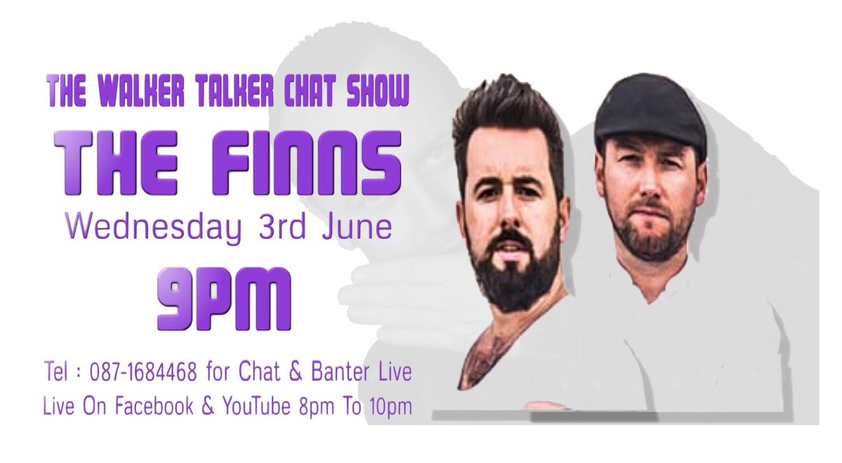 TheFinnsMusic's tweet photo. Looking forward to a bit of banter tonight live on Facebook &amp; YouTube from 8-10pm with @thewalkertalker The Walker Talker Chat Show ✌��� Come and join us! Ask questions, listen to the gossip and all the craic. 

https://t.co/jQrCBAZ5zF https://t.co/s0eYkclXiz