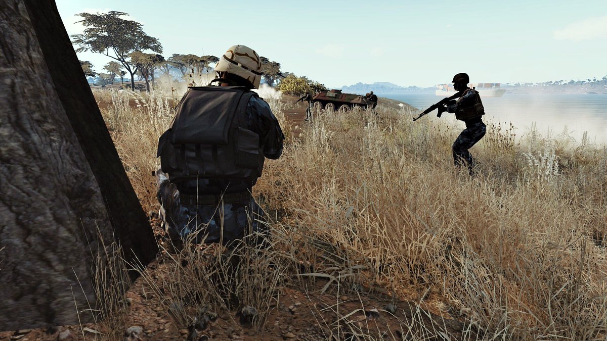Victorfvt1's tweet photo. Molatian marines practicing beach landing - Isla Duala #Arma3 #IslaDuala https://t.co/7O29vXFiND