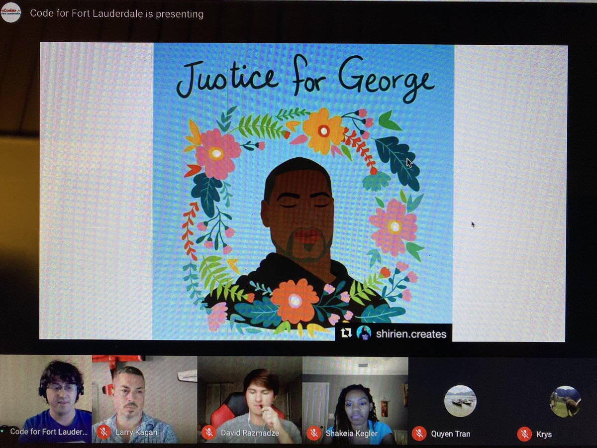 CodeForBroward's tweet image. Kicking off #OpenHackNight with @shakeiakegler of @Govlia_ and @iamkrysttian of @drivefine! Starting off with a moment of silence supporting #GeorgeFloyd and those lost by police violence. #codeforftl #codeformiami