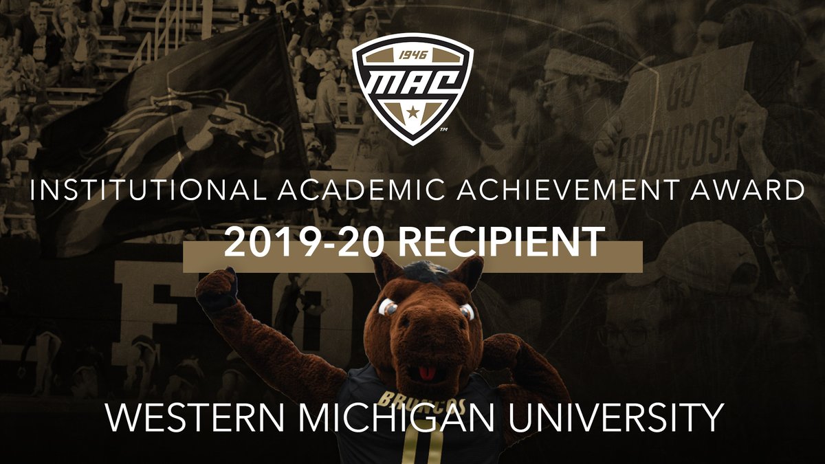 MACSports's tweet photo. JUST IN: Western Michigan receives MAC Institutional Academic Achievement Award. 

The Broncos posted an overall athletic GPA of 3.317 for the 2019-20 academic year based on 376 students in 16 sports. #MACtion #WeWillReign https://t.co/Tj9kNghuJm