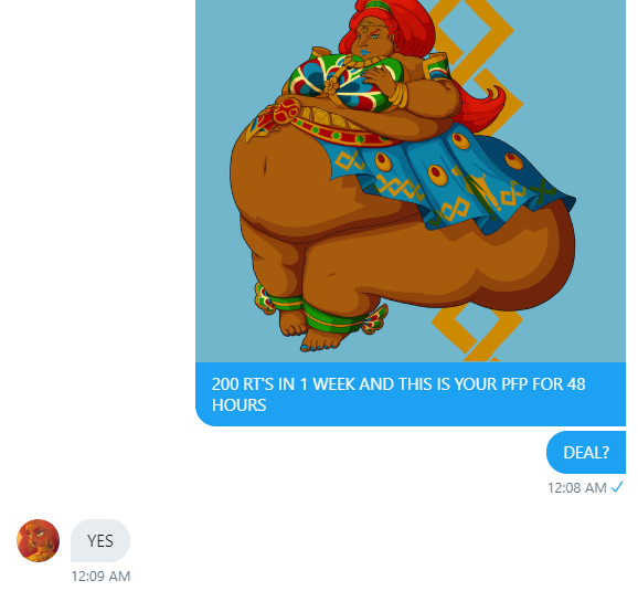 THIS WOMAN WOULDN'T GO LOWER THAN 200 FOR THIS

@UrbosatheGerudo 

SO SHE'S GOING TO GET 200 IN A WEEK

Right guys? ;~;
 
You'll help me punish those who betray me?