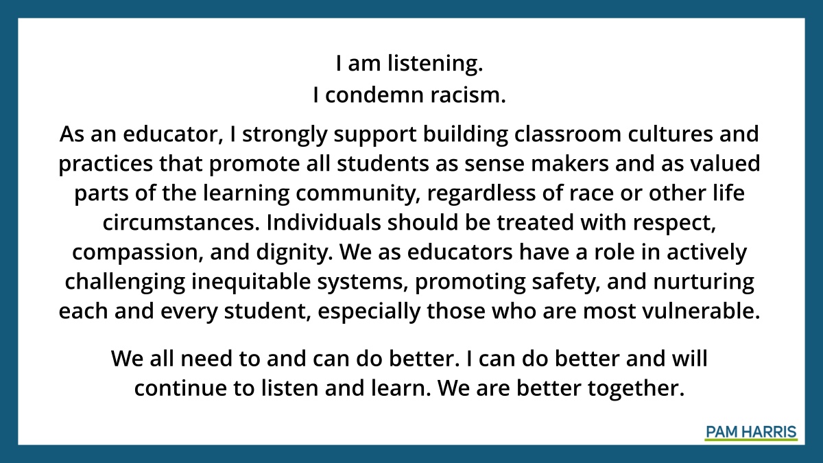 pwharris's tweet photo. In lieu of #MathStratChat this evening, I want to make a simple statement concerning the devastating recent current events. 
My heart goes out to all those who have been affected.

 #MTBoS #ITeachMath #MathIsFigureOutAble #HSMathChat #MSMathChat #ElemMathChat https://t.co/B9Hly3u5Ex